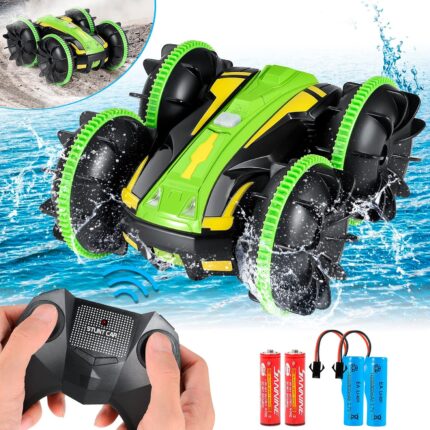 Voiture télécommandée amphibie pour garçons de 5 à 12 ans, bateau télécommandé étanche 2,4 GHz pour enfants, voiture de cascade RC tout terrain hors route 4 roues motrices, jouet de piscine de plage d'eau, cadeau d'anniversaire de Noël