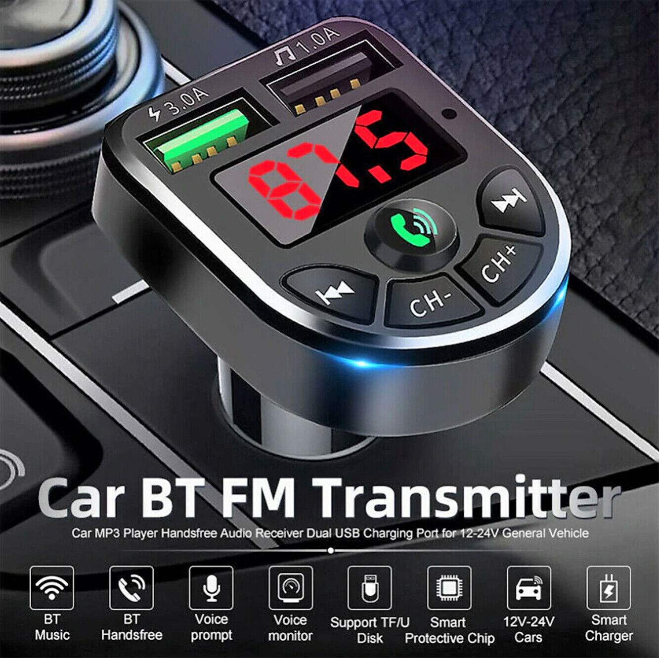 transmetteur fm bluetooth 5.0 adaptateur mp3 kit voiture 3.1a