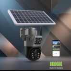 Caméra de Surveillance Solaire WiFi 2 Écrans - Vision Nocturne, 360°, Détection de Mouvement