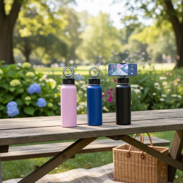 SelfieThermos™ - Gourde Isotherme avec Support Téléphone Magnétique | Bouteille 2-en-1 Design & Pratique