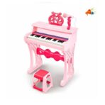 Piano Jouet Musical pour Enfant - Clavier Électronique avec Micro et Tabouret Rose