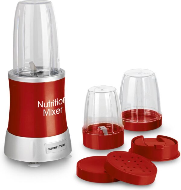 Blender Nutrition Mixer GOURMETmaxx - Kit Complet 9 Pièces Rouge pour Smoothies & Jus