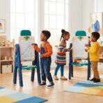 Chevalet d'Art et de Jeu 3-en-1 pour Enfant - Tableau Double Face, Panier de Basket & Jeu d'Anneaux – Image 3