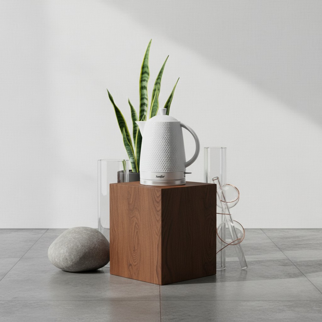 L'Art_de_la_Perfection_Formelle_1x1 Bouilloire Électrique Sonifer Design Géométrique Blanche - 1.7 Litres – Image 1