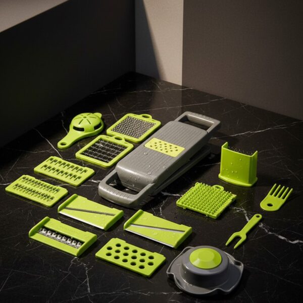 Coupe-Légumes Multifonction Pro 12-en-1 : Trancheuse, Hachoir et Mandoline de Cuisine