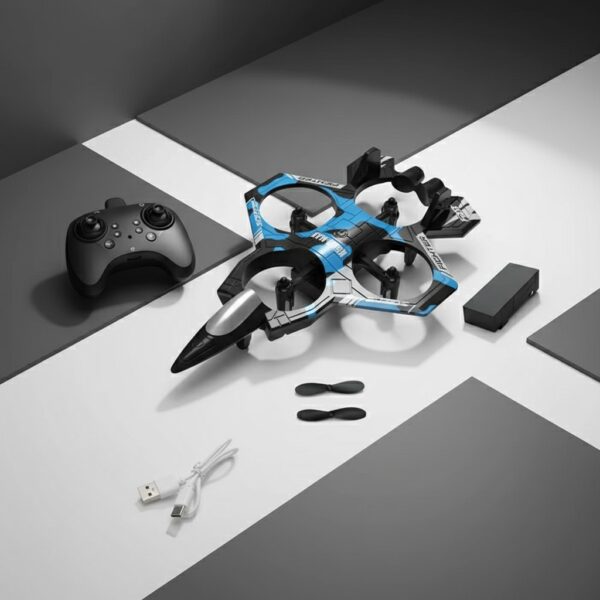 Drone Avion de Chasse SkyHunter - Quadricoptère RC avec 2 Batteries & Lumières LED