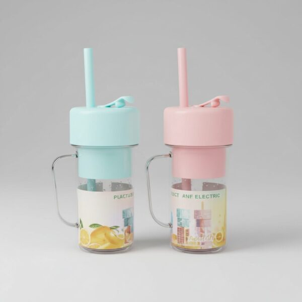 Mug en Verre Design AquaChic Luxe avec Couvercle et Paille