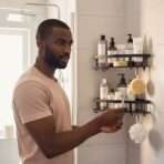 Étagère de Douche d'Angle Multi-niveaux - Organisateur de Salle de Bain Sans Perçage – Image 4