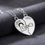 Collier de Couple Cœur « I Love You » – Pendentif Cadenas & Clé (2 pièces) – Image 2