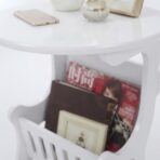 Table d'Appoint Ronde Blanche avec Range-Revues – Petite Table de Chevet / Salon – Image 3
