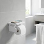 Porte-Rouleau Papier Toilette à Ventouse Bathlux – avec Étagère, Sans Perçage