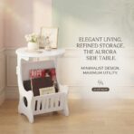 Table d'Appoint Ronde Blanche avec Range-Revues – Petite Table de Chevet / Salon – Image 4