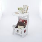 Table d'Appoint Ronde Blanche avec Range-Revues – Petite Table de Chevet / Salon