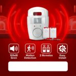Mini Alarme Sans Fil avec Détecteur de Mouvement – Sirène 105 dB, 2 Télécommandes