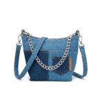 Sac à Main Femme en Jean Denim avec Chaîne – Sac Tendance Bicolore (21×9×17 cm)