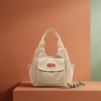 Sac Cabas Femme en Toile « Fashion » à Poches – Crème – Image 2