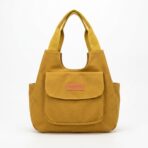 Sac Cabas Femme en Toile « Fashion » à Poches – Moutarde – Image 2
