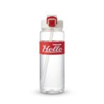 Bouteille d'Eau « Hello » – Gourde Transparente Anti-Fuite – Rouge