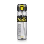 Bouteille d'Eau « Hello » – Gourde Transparente Anti-Fuite – Jaune noir