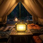 Lampe de Camping Solaire 2-en-1 JUNFOI JF-7769-A – Projecteur LED + Boîte à Outils Intégrée – Image 2
