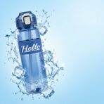 Bouteille d'Eau « Hello » – Gourde Transparente Anti-Fuite – Bleu – Image 3