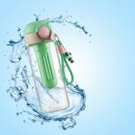 Bouteille d'Eau Transparente avec Lanière Cuir & Stickers – Gourde Mignonne Anti-Fuite