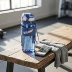 Bouteille d'Eau Sport à Paille – Gourde Anti-Fuite avec Poignée (Bleu / Noir / Vert)