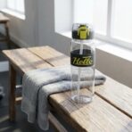 Bouteille d'Eau « Hello » – Gourde Transparente Anti-Fuite – Jaune noir – Image 2