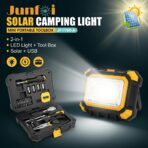 Lampe de Camping Solaire 2-en-1 JUNFOI JF-7769-A – Projecteur LED + Boîte à Outils Intégrée – Image 3