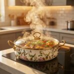 Cocotte Émaillée LONG FEI 30cm 5L avec Couvercle Verre – Motif Oiseaux & Fleurs, Tous Feux – Image 2