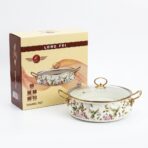 Cocotte Émaillée LONG FEI 30cm 5L avec Couvercle Verre – Motif Oiseaux & Fleurs, Tous Feux – Image 4