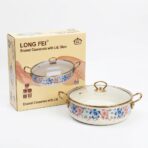 Cocotte Émaillée LONG FEI 30cm 5L avec Couvercle Verre – Motif Fleurs Bleues, Tous Feux – Image 5